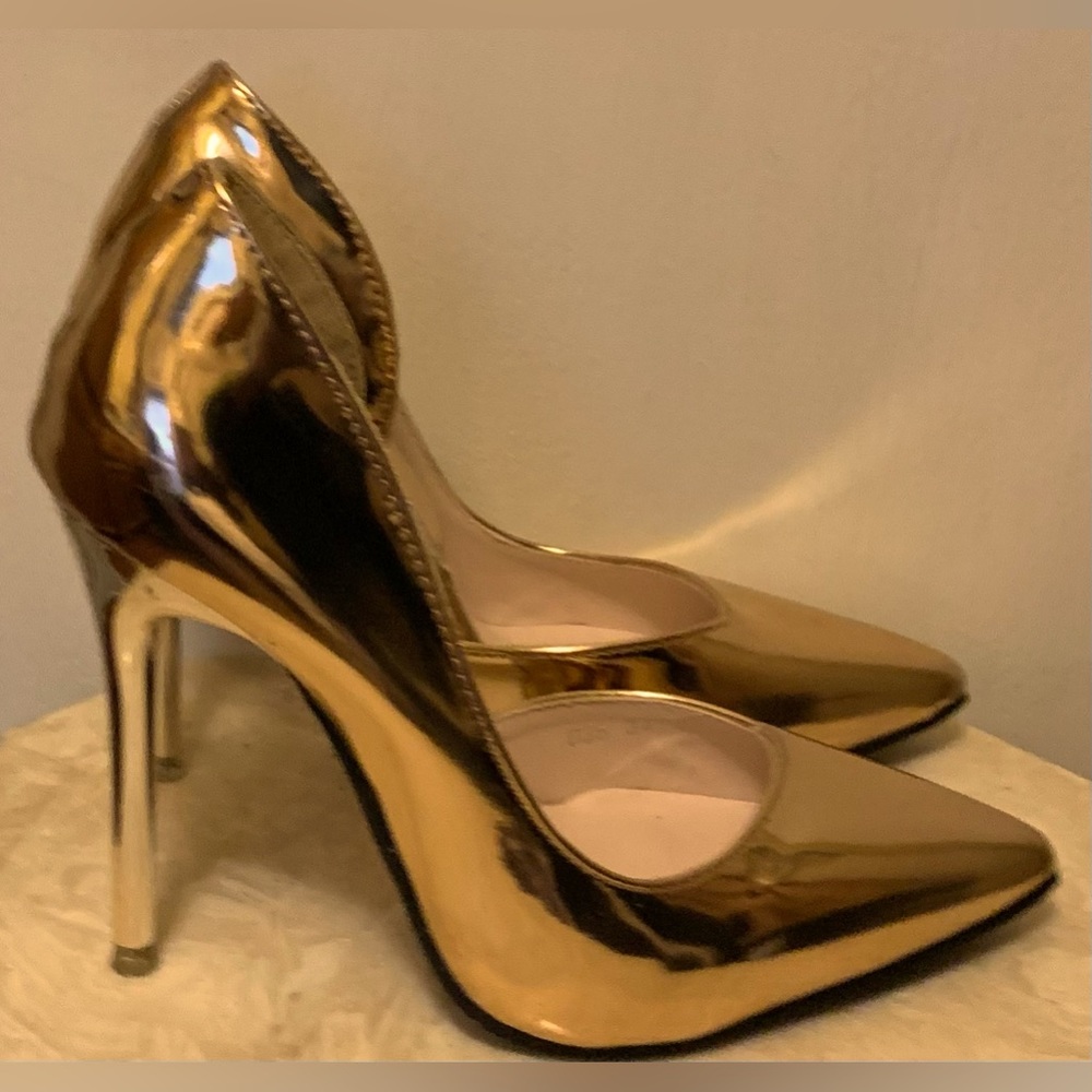 Shiny Rose Gold Women’s Patent Leather Stiletto Pointed Toe High Heel Size 4.5